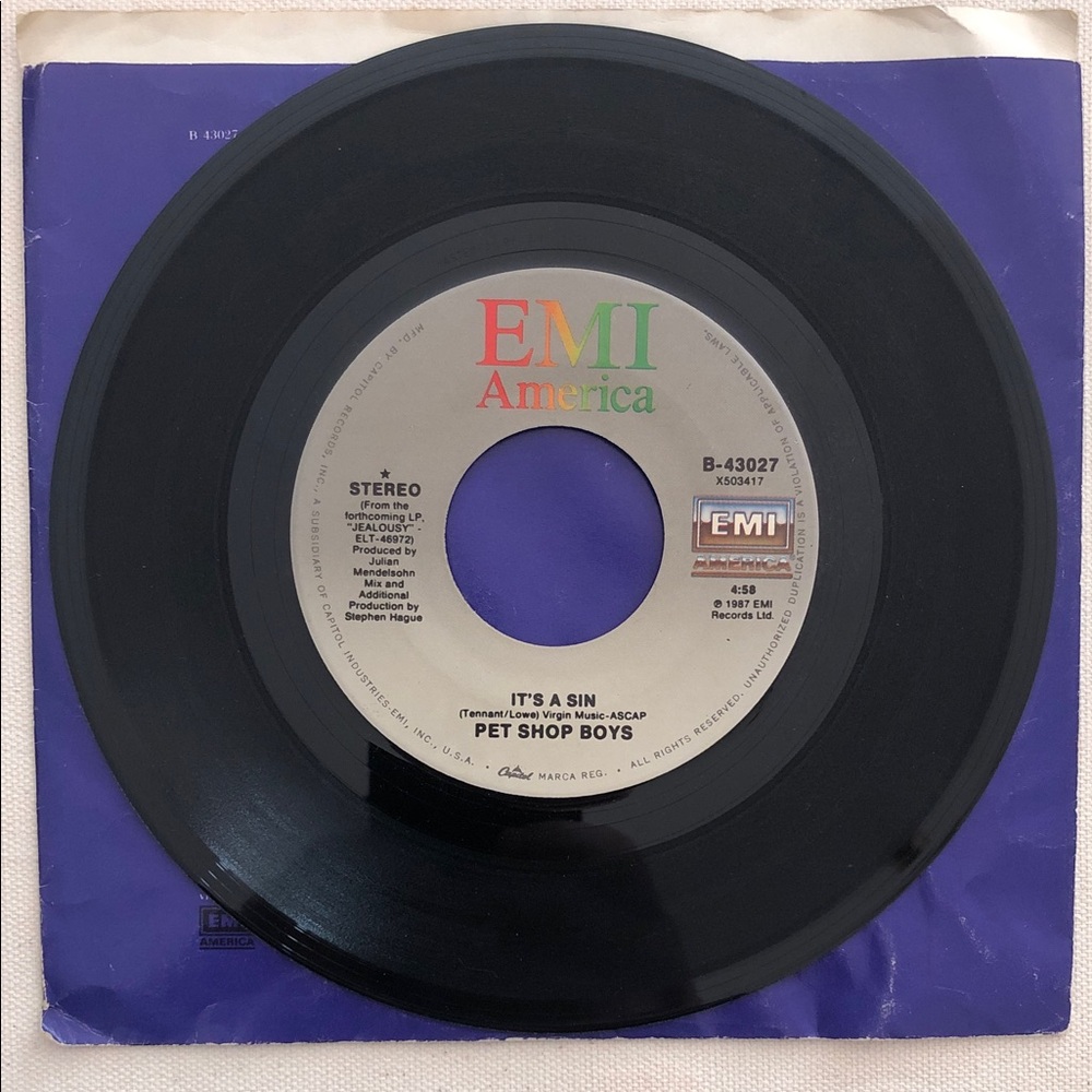 Pet Shop Boys It’s a Sin Vinyl 45 Record '87 - Picture 4 of 6